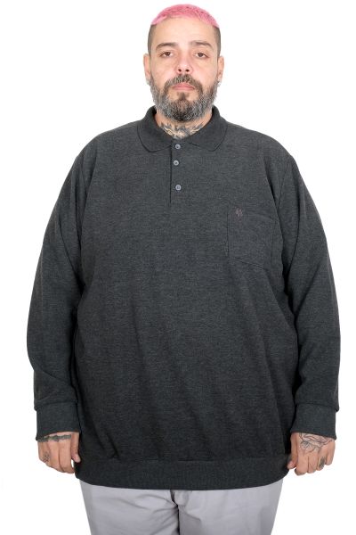 Büyük Beden Erkek Cepli Selanik Polo Sweatshirt 20441 ANTRASIT