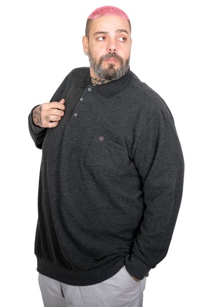 Büyük Beden Erkek Cepli Selanik Polo Sweatshirt 20441 ANTRASIT