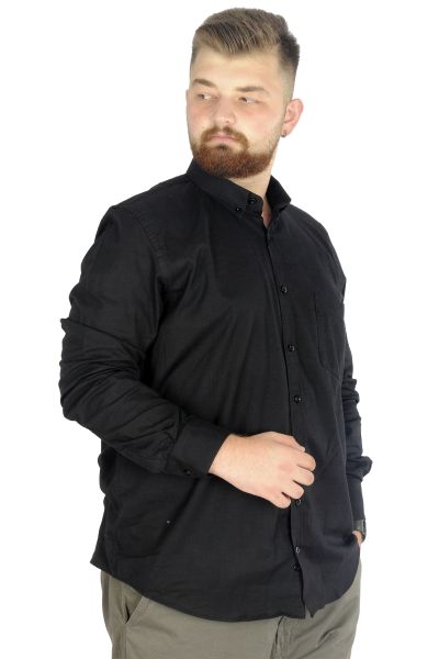 Büyük Beden Erkek Keten Cepli  Gömlek 20386 Siyah [product_color]