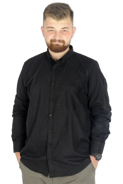 Büyük Beden Erkek Keten Cepli  Gömlek 20386 Siyah [product_color]