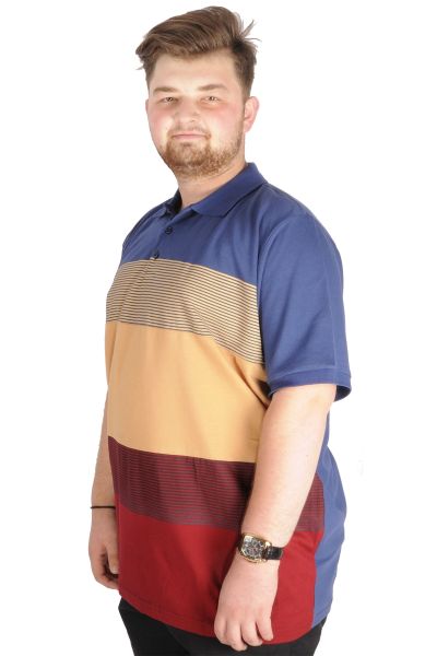 Büyük Beden T-shirt Polo Striped 21327 İndigo