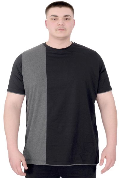 Büyük Beden Erkek T-Shirt Parçalı MD08 U22134 Siyah