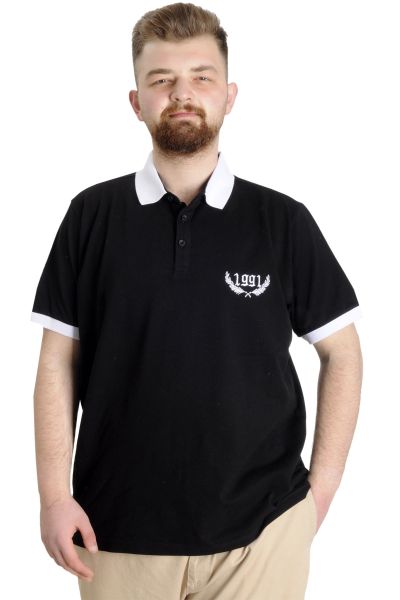 Büyük Beden Erkek Polo T-shirt 1991 23341 Siyah