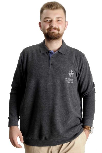 Big Tall Mens Polo Sweatshirt Velvet substitute Classic Sport 23444 AntraMelange