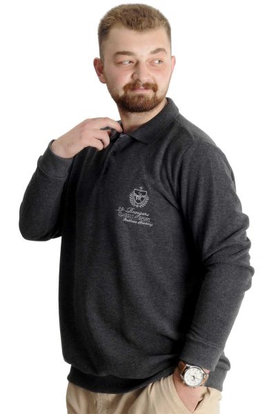 Big Tall Mens Polo Sweatshirt Velvet substitute Classic Sport 23444 AntraMelange
