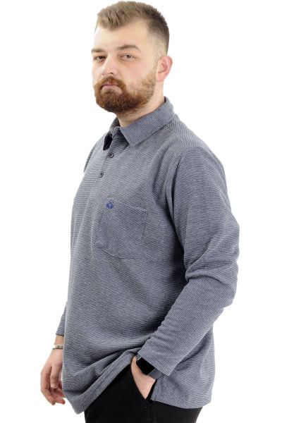 Big Size Mens Sweatshirt Polo Long Arm WAFFLE 23449 Light Navy Blue