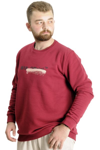 Büyük Beden Erkek Sweatshirt Bisiklet Yaka Man Official 23528 Bordo