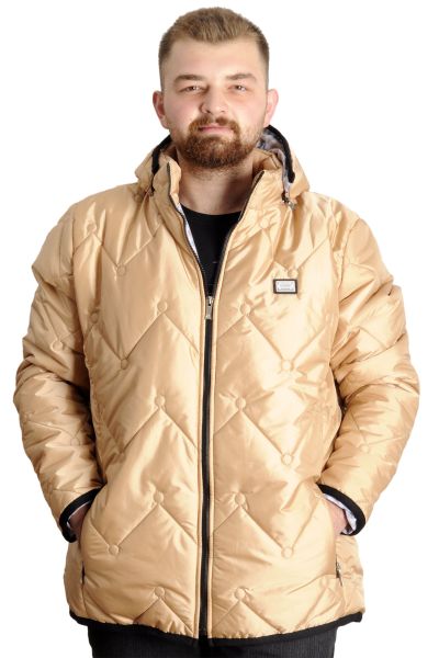 Big Size Mens Quilted Coat Zipper Hooded 23657 Beige