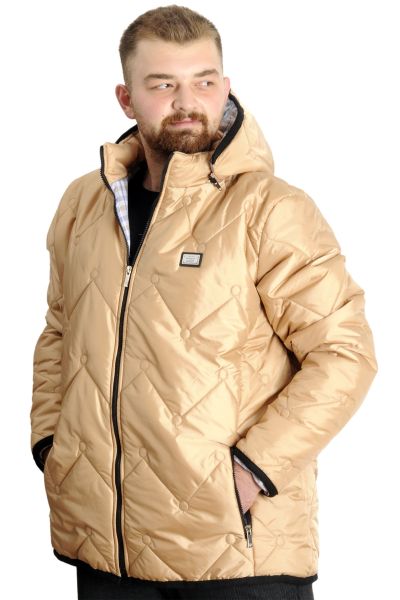 Big Size Mens Quilted Coat Zipper Hooded 23657 Beige