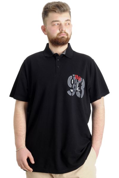 Büyük Beden Erkek T-shirt Polo Parçalı LIMITED 23330 Siyah [product_color]