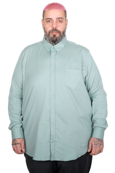 Men’s Big Size Long Sleeve Gabardine Shirt Single Pocket 25604 Mint Green