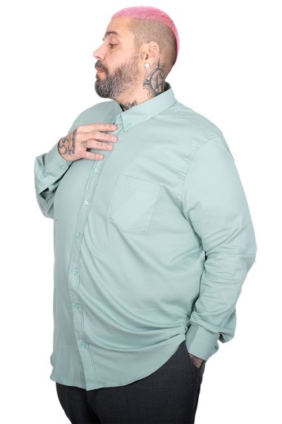 Men’s Big Size Long Sleeve Gabardine Shirt Single Pocket 25604 Mint Green