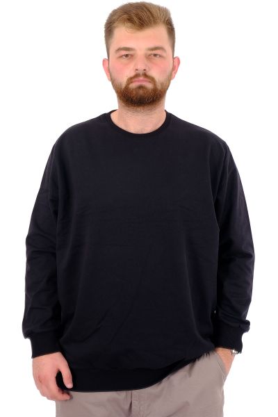 Büyük Beden Erkek Basic Sweatshirt Bisiklet Yaka Recycle B24529 Siyah