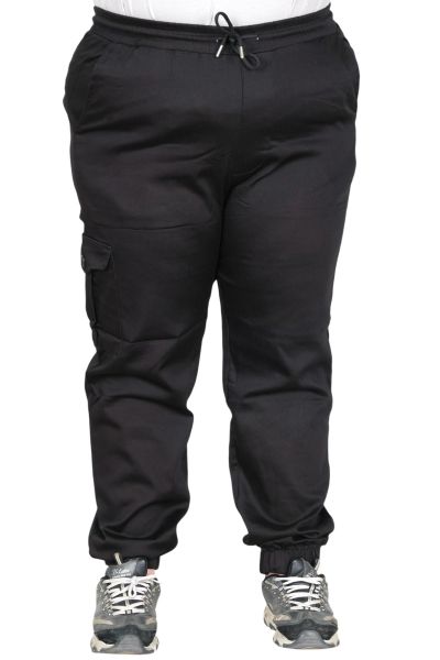 Gerçek Büyük Beden Kadın Pantolon Keten Kargo Cep Jogger Bahar 23912 SIYAH