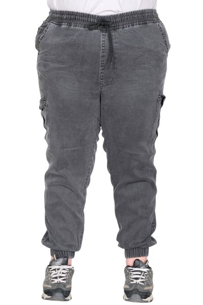 Gerçek Büyük Beden Kadın Pantolon Denim Cargo Joger Legata 26911 FUME
