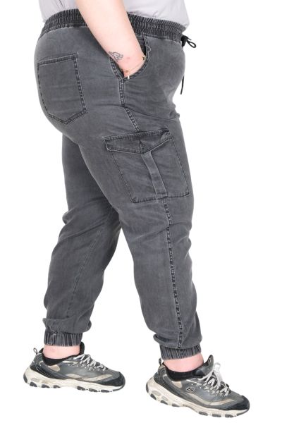 Gerçek Büyük Beden Kadın Pantolon Denim Cargo Joger Legata 26911 FUME
