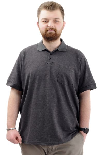 Büyük Beden Erkek T-Shirt Polo Yaka Cepli Klasik 20550 Antramelanj