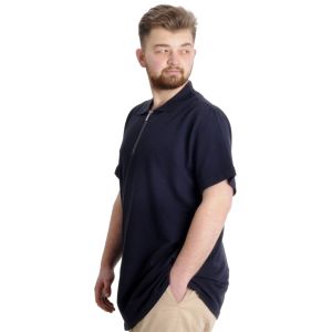 Büyük Beden Erkek T-Shirt Fermuarlı Polo Yaka 21029 Lacivert
