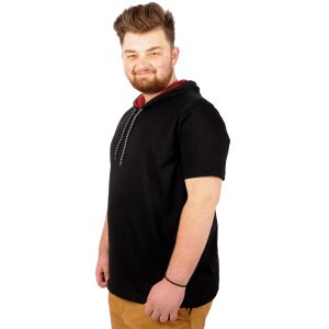 Big-Tall Men Oversize Hooded Basic T-Shirt Round Collar 21115 Black