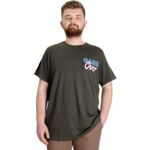 Büyük Beden Erkek T-shirt GAME OVER 23130 Haki