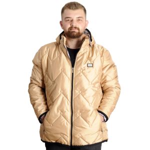 Big Size Mens Quilted Coat Zipper Hooded 23657 Beige