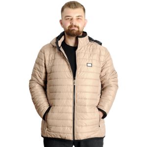 Big Size Mens Quilted Coat Zipper Hooded 23657 Light Brown