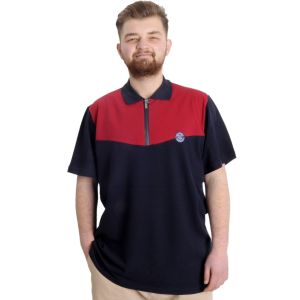 Big Size Mens T-Shirt Polo FRAGMENTED 23325 Navy Blue-Burgundy