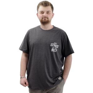 Büyük Beden Erkek Tişört Bisiklet Yaka Baskılı DONT STRESS U24064 Antrasit