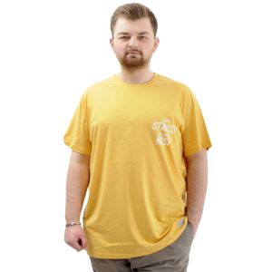 Büyük Beden Erkek Tişört Bisiklet Yaka Baskılı DONT STRESS U24064 Hardal