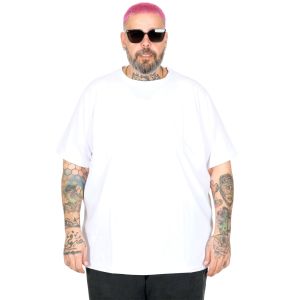 Büyük Beden Likralı T-shirt Bisiklet Yaka 20149  Beyaz