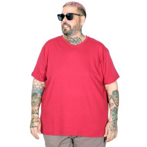 Büyük Beden T-Shirt V Yaka Likralı 20150 Bordo