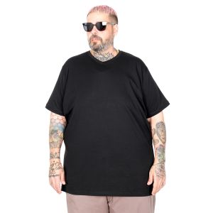 Büyük Beden T-Shirt V Yaka Likralı 20150 Siyah