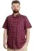 Big Size Mens Shirt Ekose Kısa Kollu 23301 Burgundy