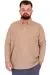 Plus Size Men's Long Sleeve Polo Sweatshirt WAFFLE 23449 Beige