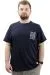 Big Size Mens T-shirt Crew Neck Cep Detaylı T-Shirt REFUEL U24053 Navy Blue