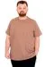 Büyük Beden Erkek T-Shirt Bisiklet Yaka Basic U25162 Sütlü Kahve