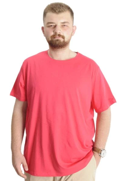Büyük Beden Erkek T-Shirt Basic 20031 Mercan