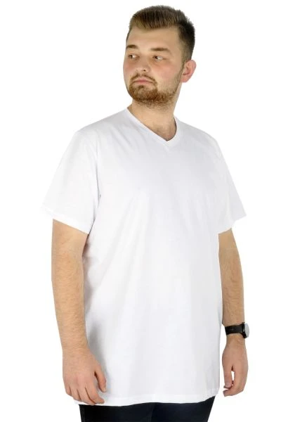 Büyük Beden Erkek Tshirt V Yaka Basic 20032 Beyaz