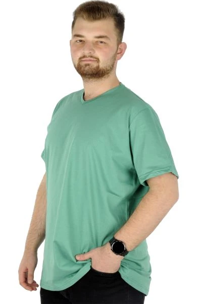 Büyük Beden Erkek Tshirt V Yaka Basic 20032 Çağla Yeşili