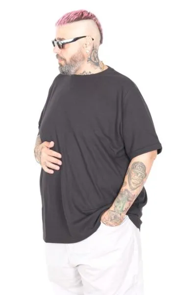 Büyük Beden Waffle Basic T-shirt 20033 Siyah