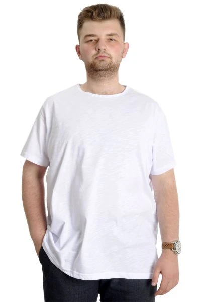 Büyük Beden Erkek T-shirt FLAM Yaka Basic 20035 Beyaz