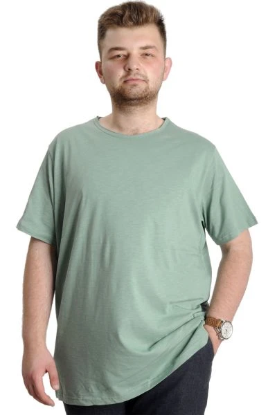 Büyük Beden Erkek T-shirt FLAM Yaka Basic 20035 Çağla Yeşili