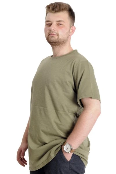 Büyük Beden Erkek T-shirt FLAM Yaka Basic 20035 Haki