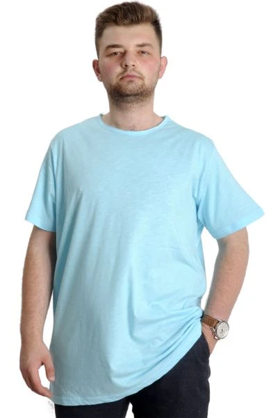 Büyük Beden Erkek T-shirt FLAM Yaka Basic 20035 Mavi