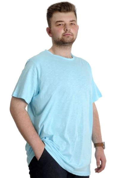 Büyük Beden Erkek T-shirt FLAM Yaka Basic 20035 Mavi