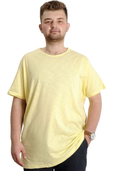 Büyük Beden Erkek T-shirt FLAM Yaka Basic 20035 Sarı