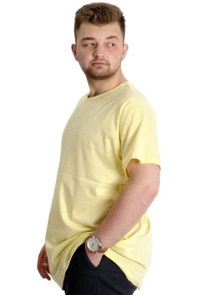 Büyük Beden Erkek T-shirt FLAM Yaka Basic 20035 Sarı