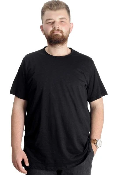 Büyük Beden Erkek T-Shirt Flam Yaka Basic 20035 Siyah