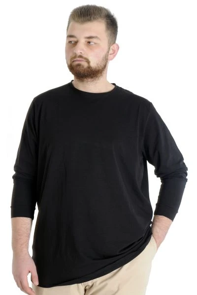 Büyük Beden Erkek Tshirt Uzun Kol Manşetli 20103 Siyah