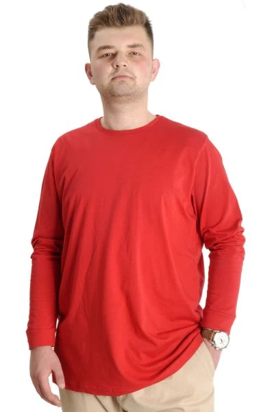 Büyük Beden Erkek Tshirt Uzun Kol Manşetli 20103 Kırmızı